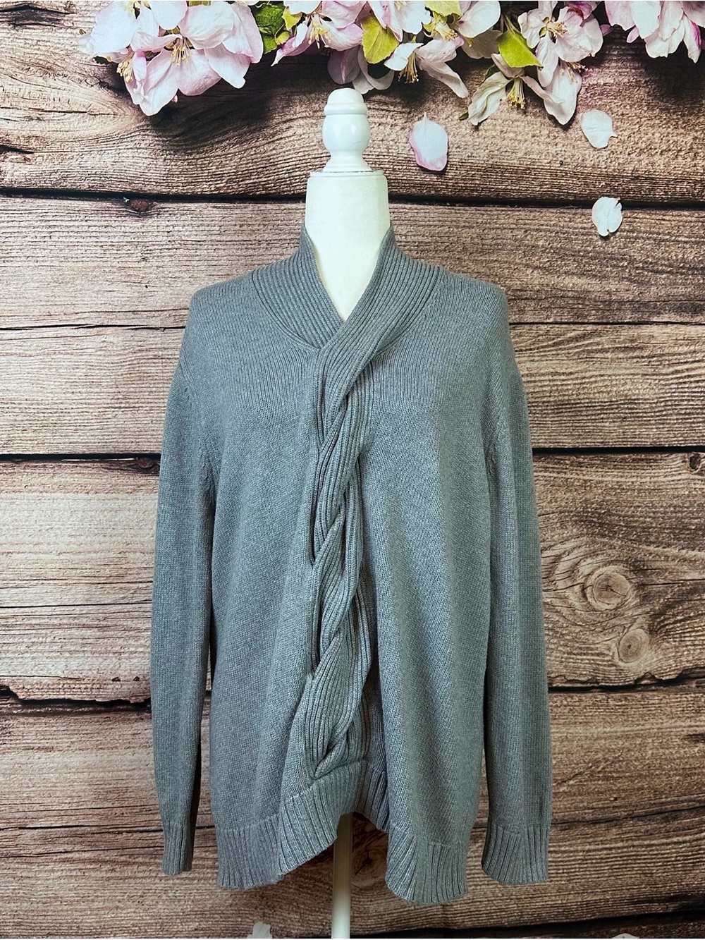Willow Bay Women’s Cotton Grey Twist Front Knit Bulky Sweater Plus 3X